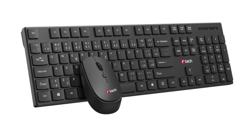 C-TECH WLKMC-03, bezdrátový combo set s myší, černý, USB, CZ/SK