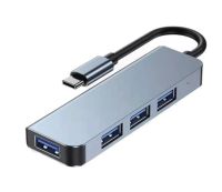DeTech USB C Hub s 4 porty 3хUSB2.0, 1xUSB3.0 šedá